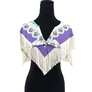 VTG Fringe Flamenco Scarf Shrug Western Cowgirl Rodeo Boho Artsy Purple Festival